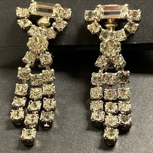 Vintage Silver & Rhinestone Cocktail Clip Earrings